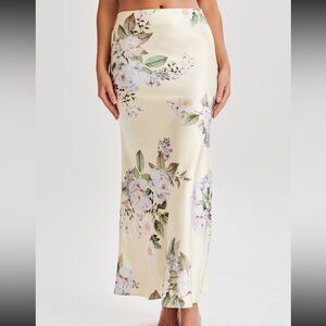 Meshki Floral Satin Midi Skirt
